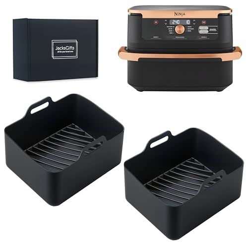 Jacksgifts 2 Pcs Silicone Air Fryer Liners for AF500UKCP, Designed to Fit Ninja Flexi Drawer 10.4L air Fryer AF500UKCP, SL400UKCP, and 50Pcs airfryer Liners Disposable for Ninja Megazone AF500UKCP