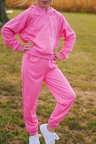 fioukiay Girls Outfits 2 Piece Half Zipper Hoodies Sweatsuits Long Sleeve Athletic Sweatshirts and Sweatpants with Pockets3