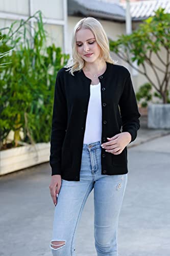 Smiling Pinker Women Cardigan Sweater Button Down Crew Neck Ribbed Knit Sweater With Pockets(3X-Large,Black) #TOP5