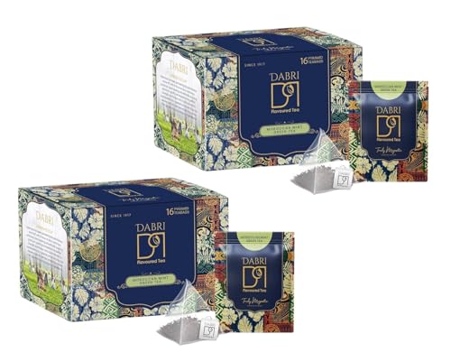 Image of Dabri Moroccan Mint Green Tea 32 Pyramid Dip Tea Bags|Pack of 2 x 16 Bags Each|Premium Loose Leaves with Natural Taste|Rich Antioxidant|Supports Weight Management & Maintain Healthy Blood Pressure