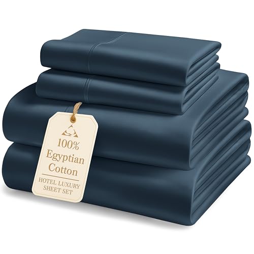 Image of LANE LINEN 100% Egyptian Cotton Luxury Bedding Queen Sheet Set, Fade Resistant, No Pill, Naturally Cooling, Soft & Comfy Silky Smotth Sateen Weave Sheets - Midnight Indigo