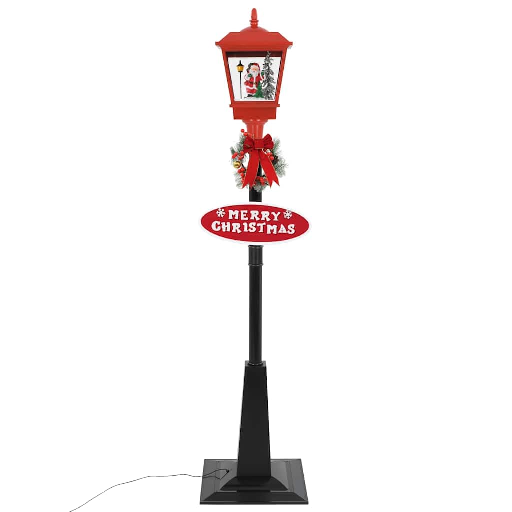 Weihnachts-Straßenlampe mit Weihnachtsmann 180 cm LED, Innenbereich Deko mit Schnee, Kranz, MERRY CHRISTMAS Schild und fröhlicher Melodie, ABS PVC Material, Adapter, Kabel, Montagematerial