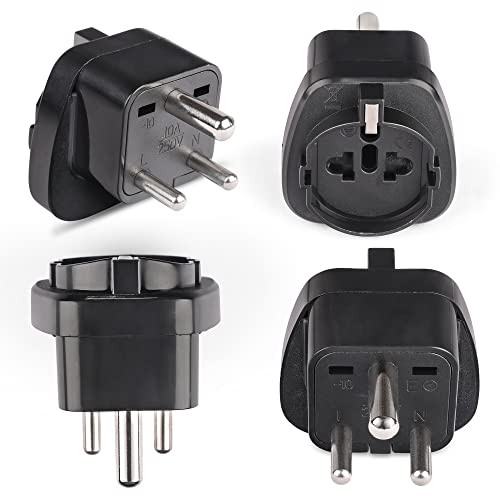 Image of OREI European (Schuko) to India Plug Adapter - Convert European Type E /F Input to India Type D Three Prong Output Connection - Heavy Duty - Black Color (4 Pack)