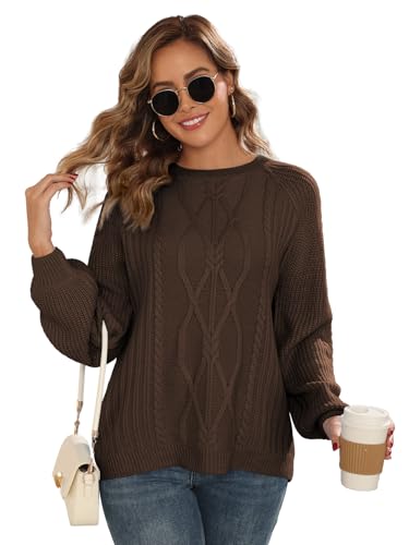 Womens Chunky Cable Knit Pullover Fall Crewneck Sweater Outfits L...