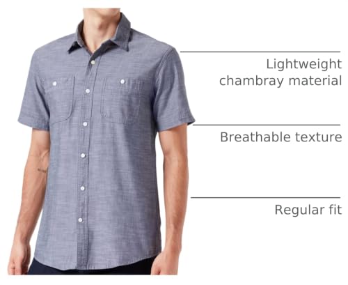 Image of Amazon Essentials Men's Regular-Fit Short-Sleeve Button-Down Chambray Shirt