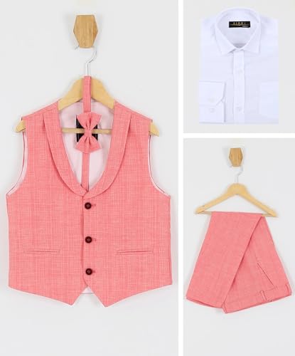 Image of Baby Boys Vest Suit Cotton Linen 4 Piece Formal Wedding Birthday Set