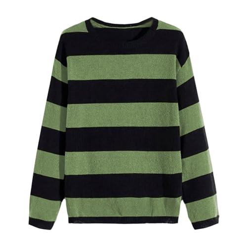 Men's Striped Sweaters Loose Fit Lightweight Sweater Long Sleeve Round Neck Knitted Pullover Tops