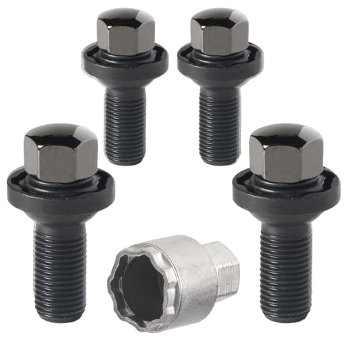 Farad GalaxyLock ZA/MX Black Lug Bolt Wheel-Locks Kit Suitable for Audi A3 (M14 X 1.5 Thread Size) - Set of 4 Lug Bolts + 1 Key
