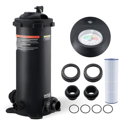 VEVOR 2024 Cartridge Pool Filter Tank & Element | Large 50Sq. Ft Cleaner System for Above Ground & Inground Pools | Compatible with Pumps 1/3 to 1 HP | Up to 2483 GPH | for Pools Up to 19866 Gallons