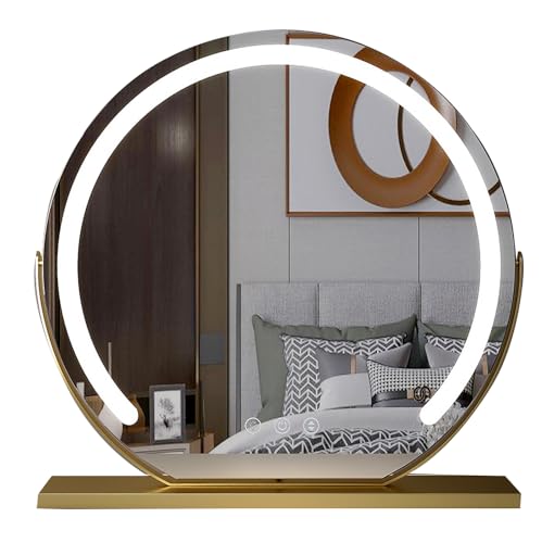 XZHWSZD Espejo de maquillaje iluminado con color de luz ajustable, espejo redondo para tocador, iluminación LED para una aplicación cosmética perfecta