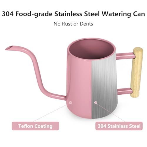 Image of Watering Can Indoor Plants, 35 oz /1000 ml Metal Stainless Steel Watering Can Pot with Long Spout for Indoor House Plants Bonsai Outdoor Garden Flower Decorative (Pink)