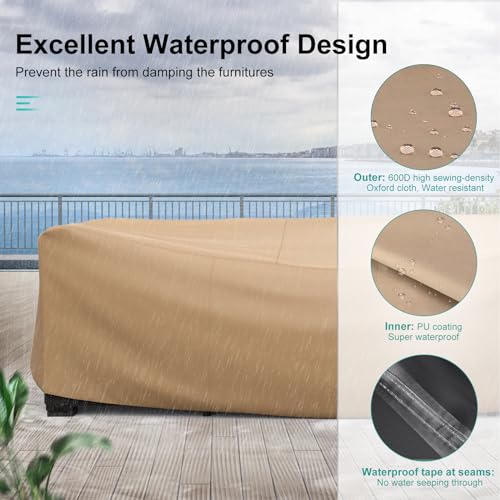 Image of Patio Furniture Set Cover Waterproof, Heavy Duty Furniture Covers for Outdoor Sectional Sofa Set Wicker Rattan Table Chair Rectangular,124 inchLx71 inchWx29 inchH,Brown