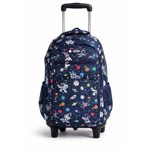 Mochila Infantil de Rodinhas 2x1 Carrinho Removível Modelos Astronauta Juvenil Reforçada Menino