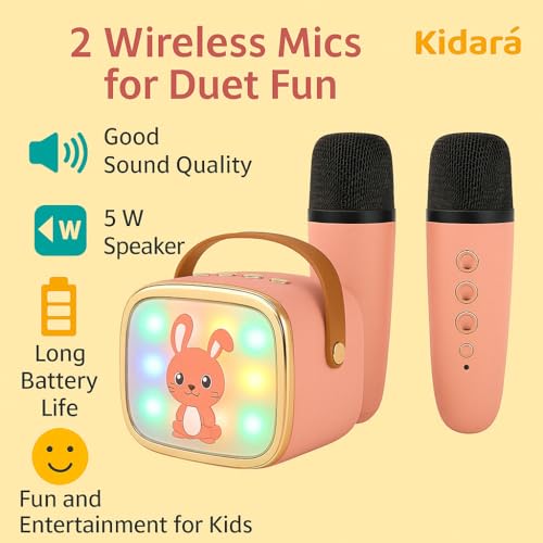 Image of Bunny Beats Karaoke Speaker with 2 Wireless Mics | Rechargeable Bluetooth Music Toy with LED Lights, | Fun Singing Set for Kids - Gift for Girls & Boys Ages 3 4 5 6 7 8 9 10 (Pink)
