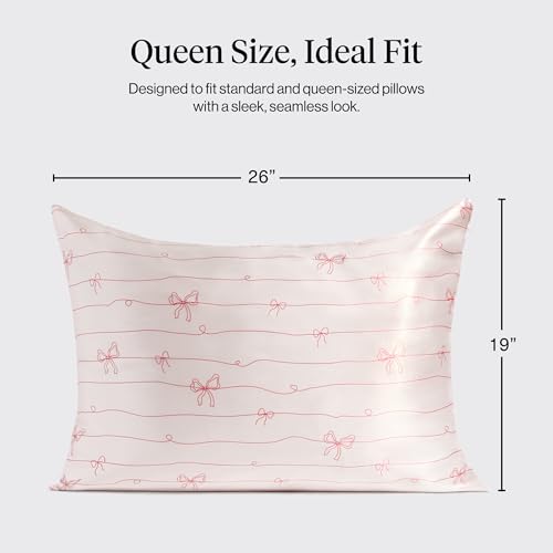Image of Kitsch Satin Pillowcase with Zipper - Standard Size, Striped Bows | Softer Than Silk Pillow Cases, Smooth Cooling Satin Pillow Case for Hair and Skin, Wrinkle-Free, Machine Washable