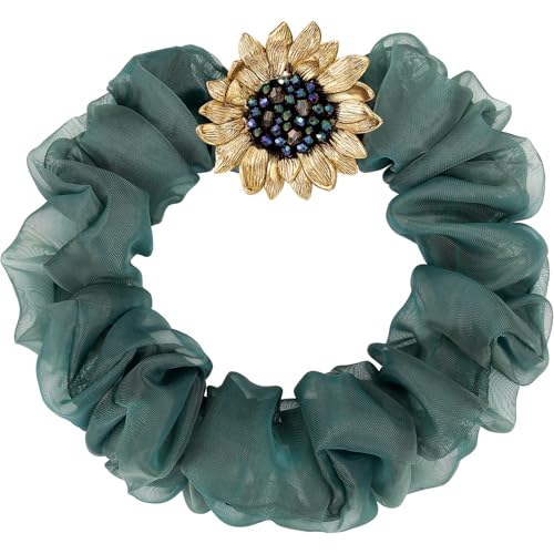 Sunflower Beaded Brooch Pin - Hand Beading, Green Flower