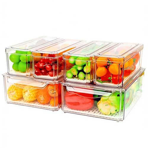 6 Pack Fridge Organizer, Stackable Refrigerator Organizer Bins with Lids, BPA-Free Fridge Organizers and Storage Contain - Detailed View
