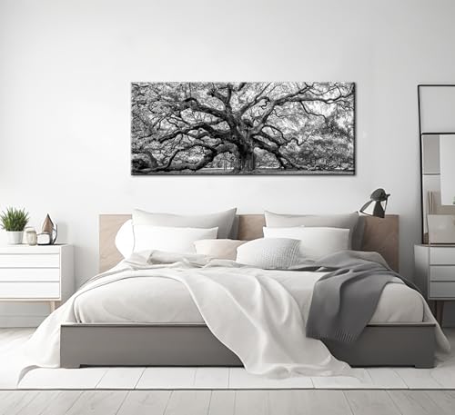 Image of OuElegent Black and White Angel Oak Tree Canvas Wall Art Charleston South Carolina Landscape Picture Artwork Framed Art For Home Living Room Bedroom Decor 20 inchx48 inch (Grey)
