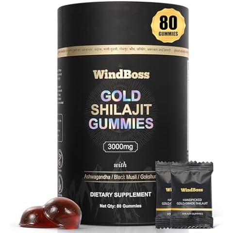WindBoss Shilajit Gummies | Gold Grade Himalayan Shilajit with Ashwagandha, Gokshura for Men & Women | Individually Wrapped | 85+ Trace Minerals & Natural Fulvic Acid | Focus & Energy 80 Gummy Cover