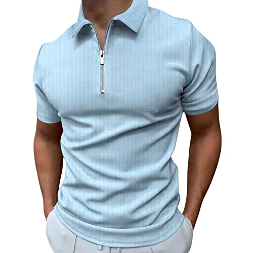 Hatop Men's Polo Shirts Quarter-Zip Turndown Collar Shirt Casual Short Sleeve Slim Fit Basic Designed Cotton Blend Shirt