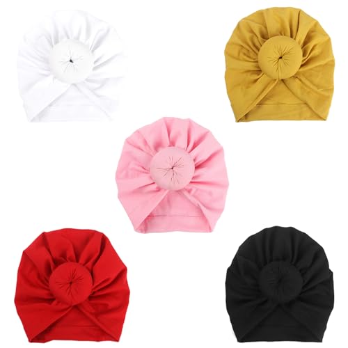 Image of DRESHOW BQUBO Baby Turban Hats Turban Bun Knot Baby Infant Beanie Baby Girl Soft Cute Toddler Cap