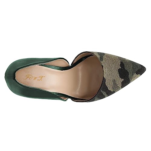 FOWT Women Classic Camouflage Pumps Pointed Toe High Heel Stiletto Pumps Shoes Cutout Design Two Toned Daily Dress Work Girls Shoes Size 8 US4