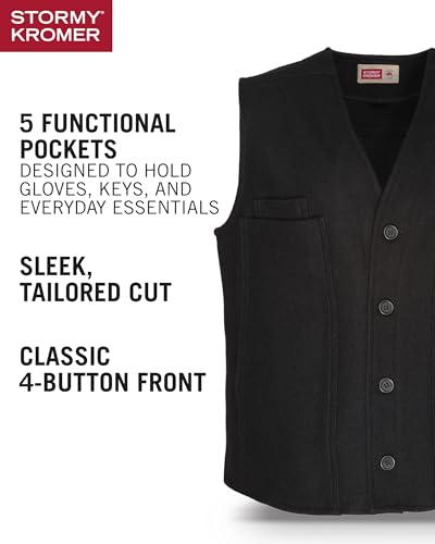 Image of Stormy Kromer The Button Vest, 100% Virgin Wool, 5 Pockets, 4-Button Front, Unlined, Vintage Look, Cut and Sewn in the USA