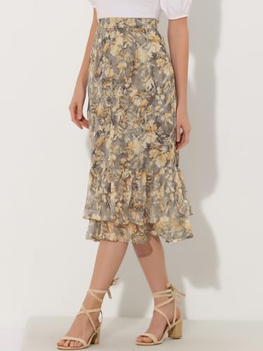Image of Allegra K Women's Printed Skirt 2025 Weekend Trendy Summer Chiffon Ruffle Tiered Flowy Midi Skirts