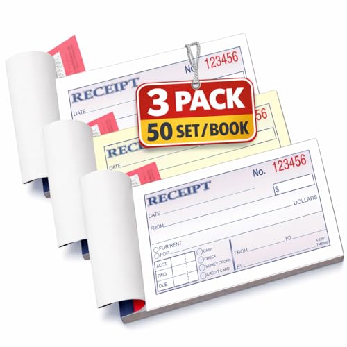 1InTheOffice Money and Rent Receipt, 2-3/4 x 5-3/8 Inches, 2-Parts, Carbonless, White/Canary, 50 Sets per Book (3 Books)