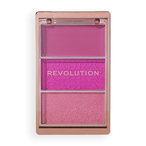 Revolution, Blush Icon Palette, Colorete en Crema & Polvo Compacto, Alta Pigmentación, Paleta de Rostro, Vegano y Libre de Crueldad, 3 Tonos, Hot Pink Flag