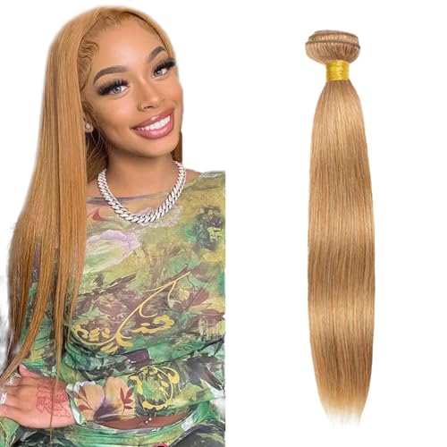 27 Human Hair Bundles Honey Blonde Straight Bundles Human Hair 26 inch Auokmar Double Weft 1 Bundle Color 27 Bundle 100g