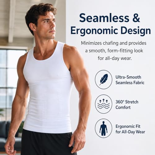 Image of Gynecomastia Compression Shirts, Mens Slimming Body Shaper Vest, Tummy Control Undershirts