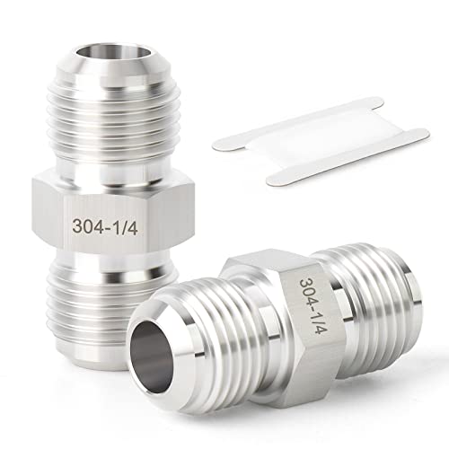 Image of TAISHER 2PCS Forging of 304 Stainless Steel Tube Flare Fittings, 1 /4 inch Male Flare x 1 /4 inch Male Flare, Union