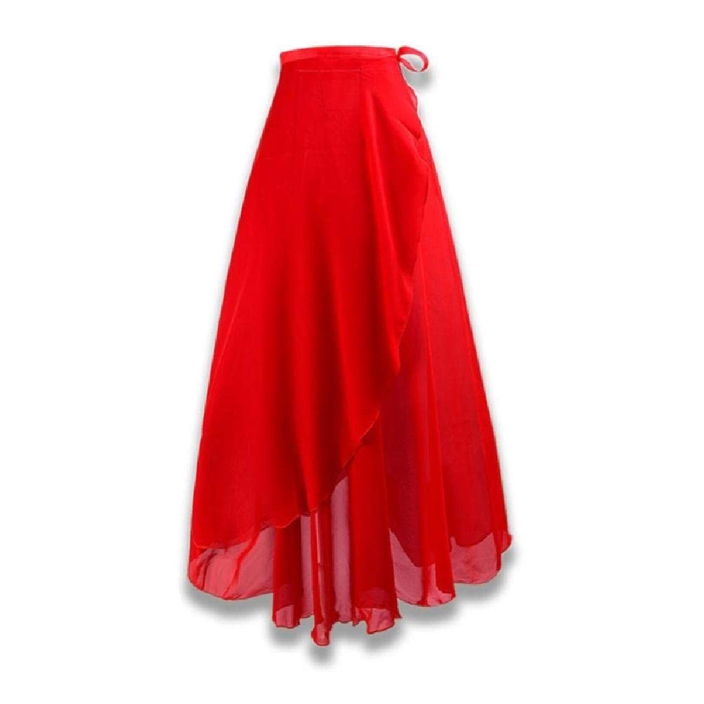 Lerpwige Girls Red Long Style Ballet Chiffon Skate Dance Skirt - Classic Wrap Long 80Cm Dance Wear