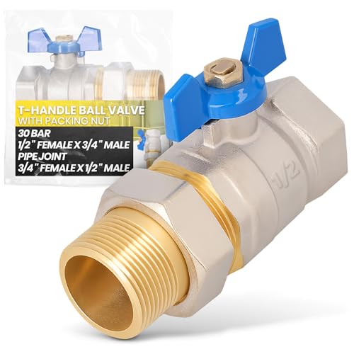 Instalguru Robinet À Bille 1/2'' Femelle x 3/4'' Mâle Raccord Fileté Papillon PTFE Laiton 30 Bar 120°C Eau Potable Chauffage Vanne Sphère Union Raccord Serrage