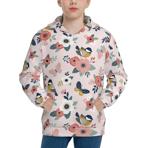 Cute Spring Birds and Flowers Kid Hoodies Boys Sweatshirts Girls Pullover with Pocket