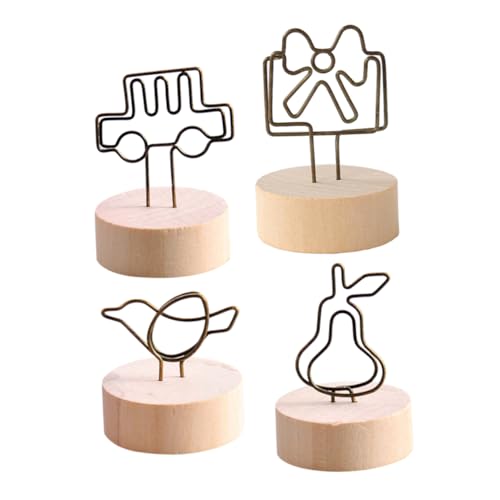 DOITOOL 4Pcs Wooden Decorative Message Holders for Desk Cute Note Clips for Home Office for Cards Memos Photos Car Bird Pear Bow Design