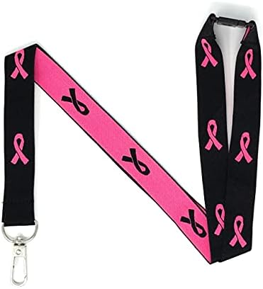 Pink Awareness Ribbon Lanyard for Supporting Breast Cancer and Many More Great Causes! Keychain and ID Holder for Keys or Badge | Durable Woven Polyester