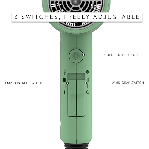 Image of AINA Hair Dryer with Diffuser,Comb Full-Featured Blow Dryer 110V(Green) | 3 Heat /2 Speed;Cold shut button;Lightweight;Compact Size;High Temp;Low Airflow;Same Results;Less Expense