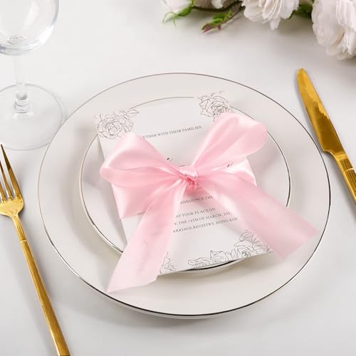 Image of Mauproy 1-1 /2 Inch Wide Baby Pink Satin Ribbon, 50 Yards Solid Polyester Fabric Ribbon for Roses Making, Gift Wrapping, Flower Bouquets, Wedding Decorations, Handmade Crafts