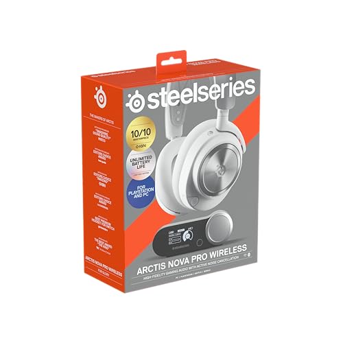 SteelSeries Arctis Nova Pro Wireless Blanc - Casque Gaming Multi-système - Haut-parleurs magnétiques en néodyme - ANC - Autonomie illimitée - Micro ClearCast Gen 2 - PC,PS5,PS4, Switch 2, Mobile