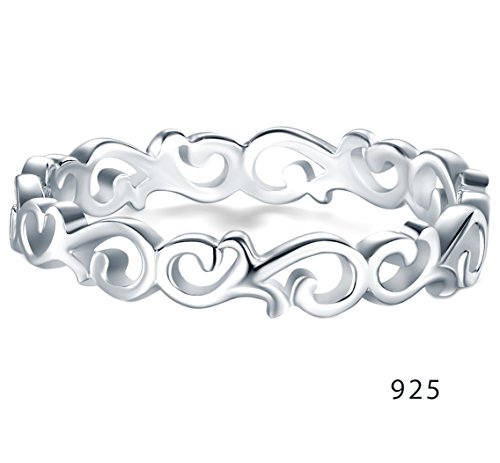 BORUO 925 Sterling Silver Ring Celtic Knot Heart High Polish Tarnish Resistant Eternity Wedding Band Stackable Ring2