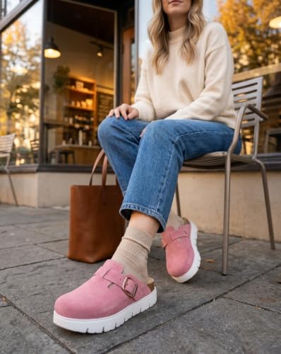 Image of Women's Suede Platform Clogs Chunky Mules Slip On