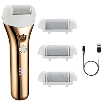 Barberboss Strumento per la rimozione dei calli ricaricabile, lima elettrica per piedi per pelle dura, kit impermeabile con 3 rulli, doppia velocità, ricarica USB e display a LED