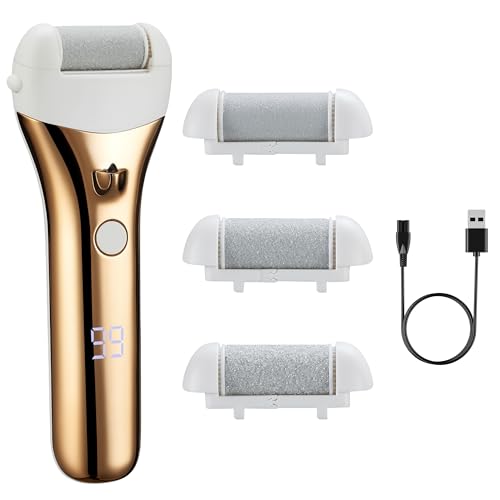 Immagine prodotto: Barberboss Strumento per la rimozione dei calli ricaricabile, lima elettrica per piedi per pelle dura, kit impermeabile con 3 rulli, doppia velocità, ricarica USB e display a LED