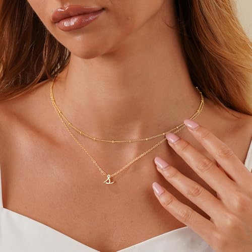 image for Yoosteel Layered Initial Necklaces for Women Trendy, 14K Gold Plated L