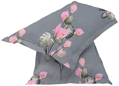 Image of HOMEKART 220 GSM Microfiber 4-Piece Comforter Bedding Set for Double Bed | King Size AC Comforter with Flat Bedsheet (90x100 Inch) & 2 Pillow Covers | Soft, Lightweight & All-Season | Grey & Pink