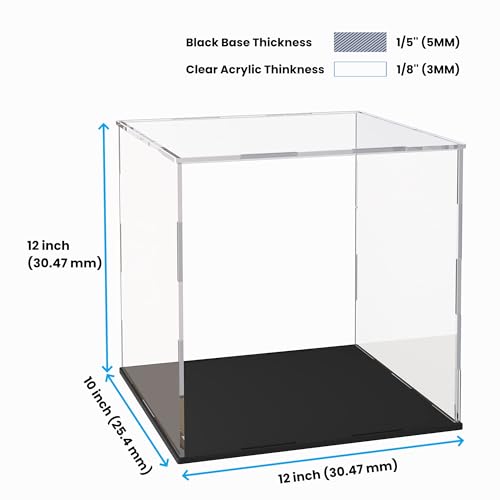 Image of Acrylic Display Case for Collectibles and Toys, Versatile Clear Acrylic Display Box with Black Base for DIY Dollhouse and Tiny House, 12x10x12-inch