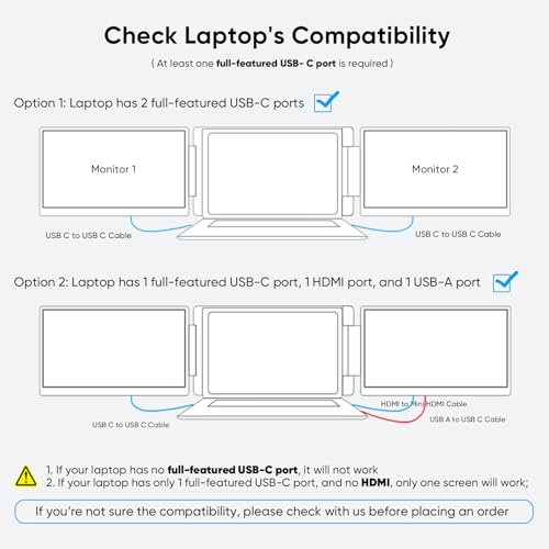 Image of LXU Laptop Screen Extender Monitor Portable, 1200P Triple Extended Monitor | Plug & Play, 16:10, for 12~16.2 inch Laptops, Not Compatible M1 M2 M3