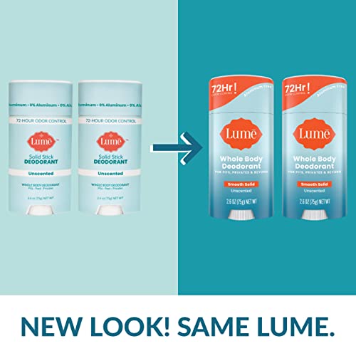 Lume Whole Body Deodorant - Smooth Solid Stick- 72 Hour Odor Control - Aluminum Free, Baking Soda Free And Skin Safe - 2.6 Ounce (Pack Of 2) (Unscented) #TOP3